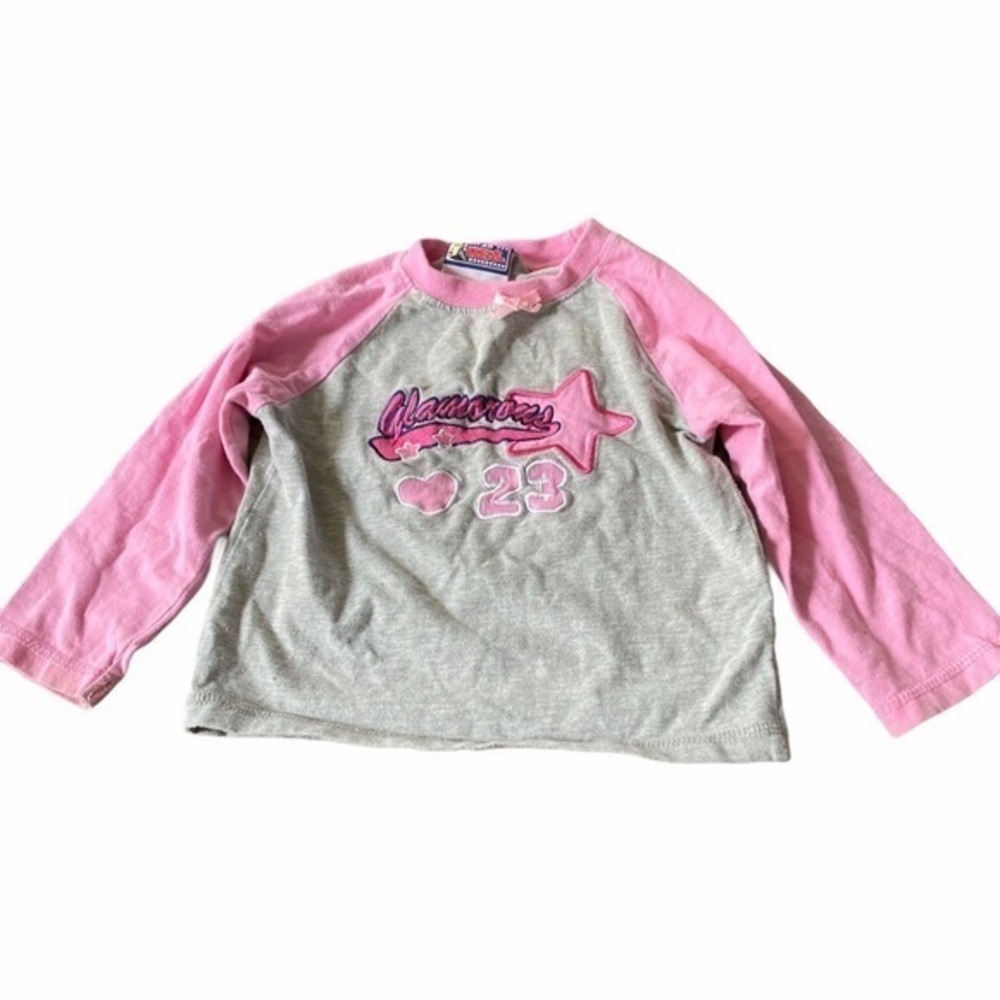 2B Real Shirt Girls Size 12 Months Grey Pink Raglan Y2K Glamorous Star 23
